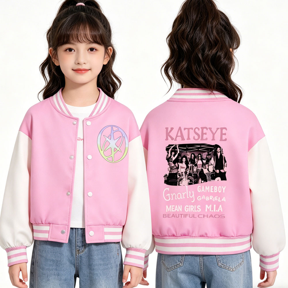 Varsity Jacket Wool - KATSEYE Printing Kids Short Baseball Jacket