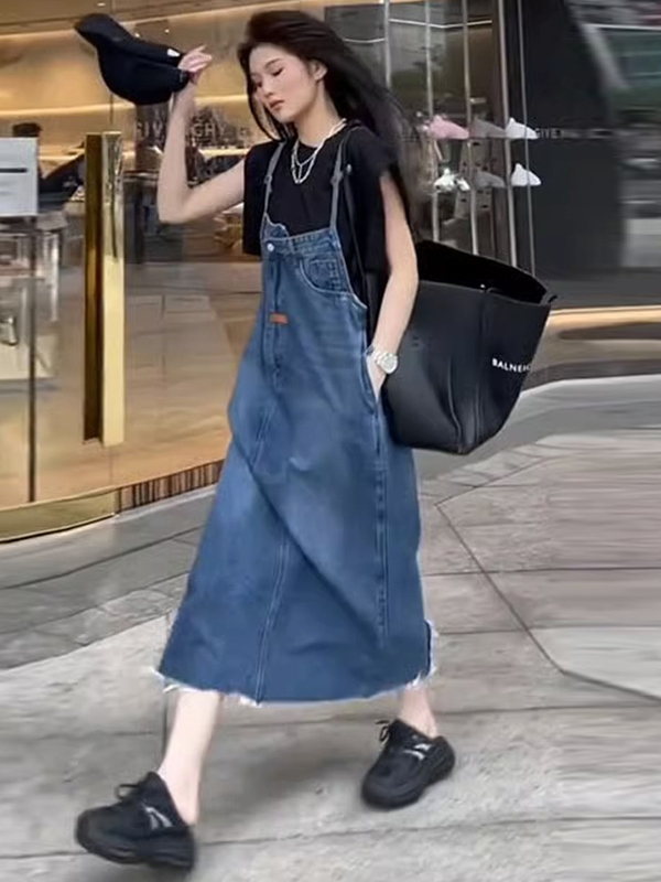 Denim Skirt Midi Vintage - Vintage American Denim Overalls Dress Women's