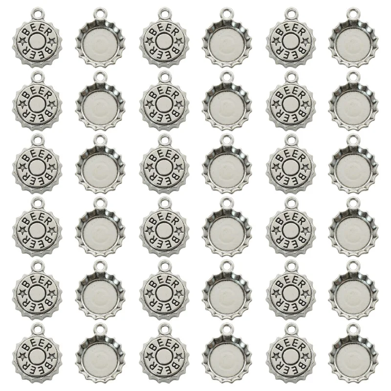 Vintage Fashion Jewelry Necklaces - 15PCS Antique Silver Plated Beer Cap