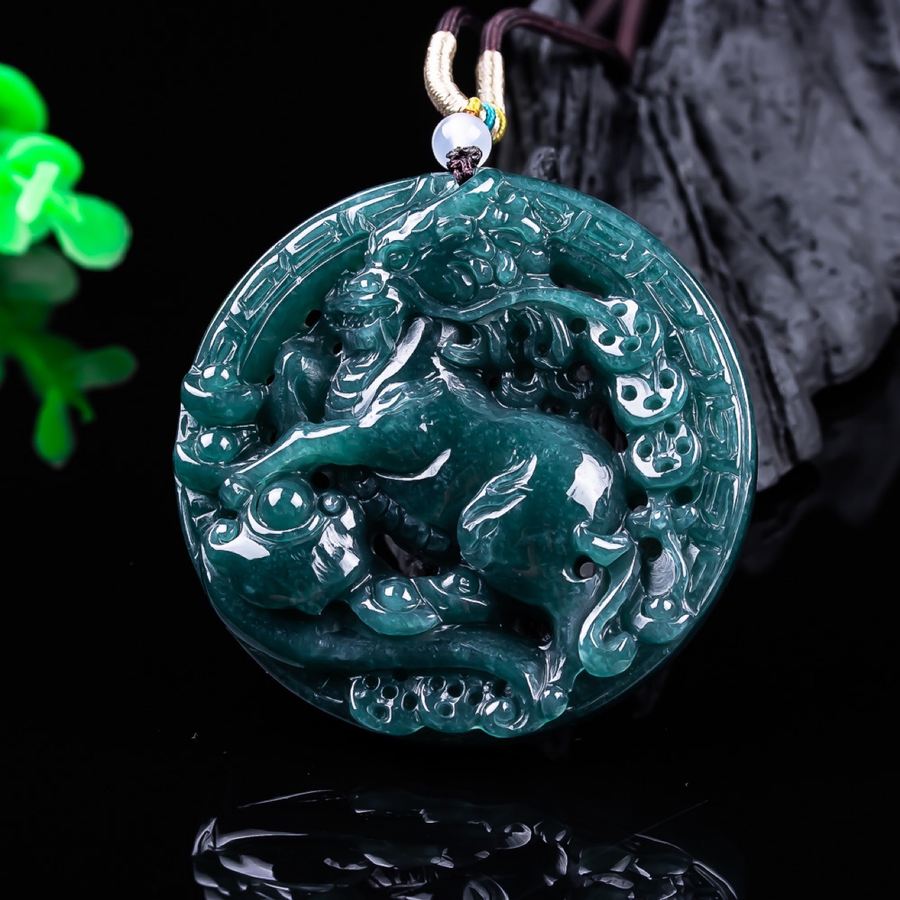 Vintage Fashion Luxury - Burmese Jadeite Dragon Pendant Gemstone Real