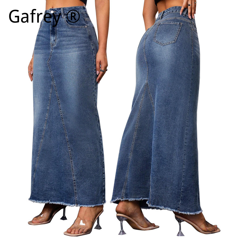Denim Skirt Midi Vintage - Women Denim Midi Skirt High Waist