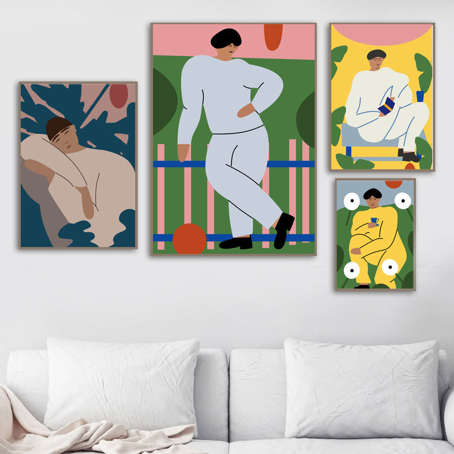 Vintage Fashion Prints For Wall - Abstract Vintage Fashion Figure Leaves Wall