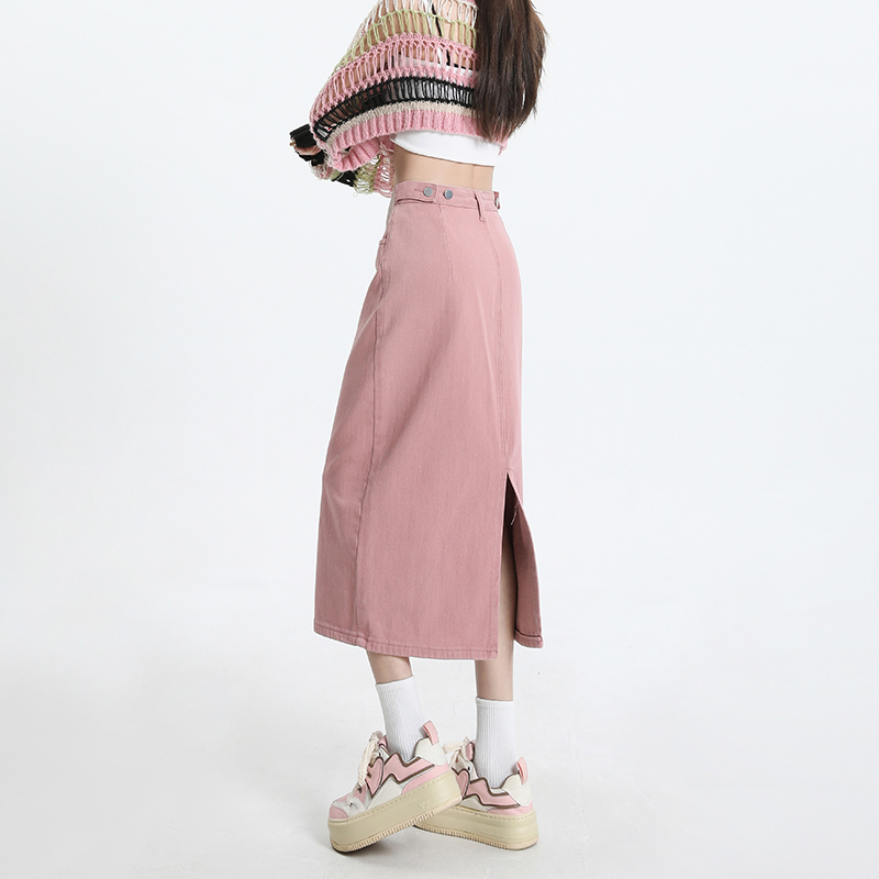 FINEWORDS Vintage Pink Denim L - Denim Skirt Midi Vintage ulasan dan harga