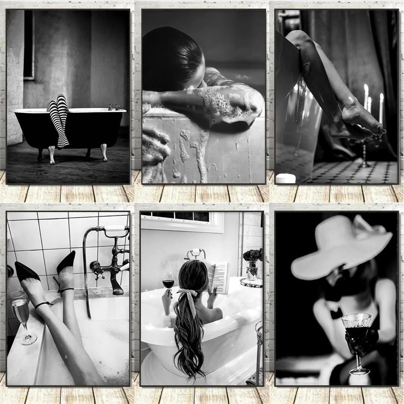 Black and White Woman Bathroom - Vintage Fashion Prints For Wall ulasan dan harga