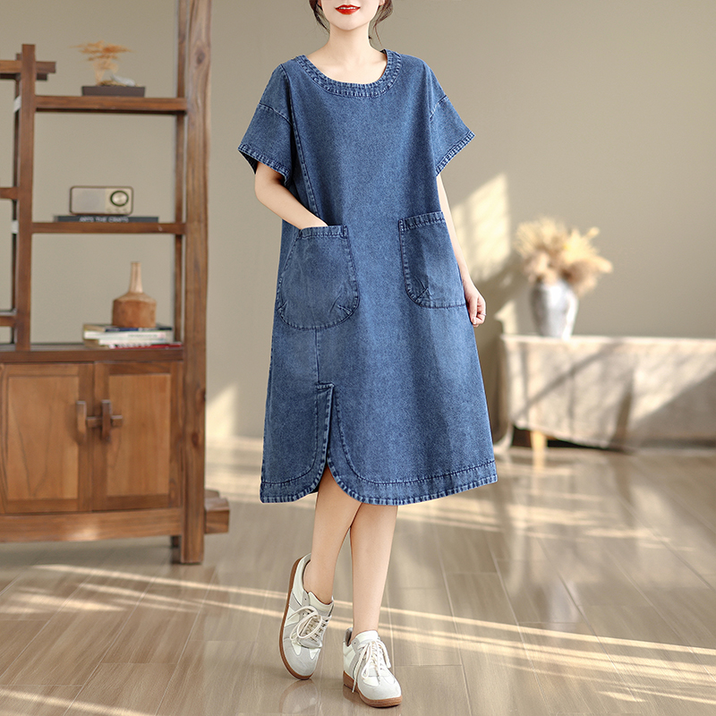 High-End plus Size Midi Dress  - Denim Skirt Midi Vintage ulasan dan harga