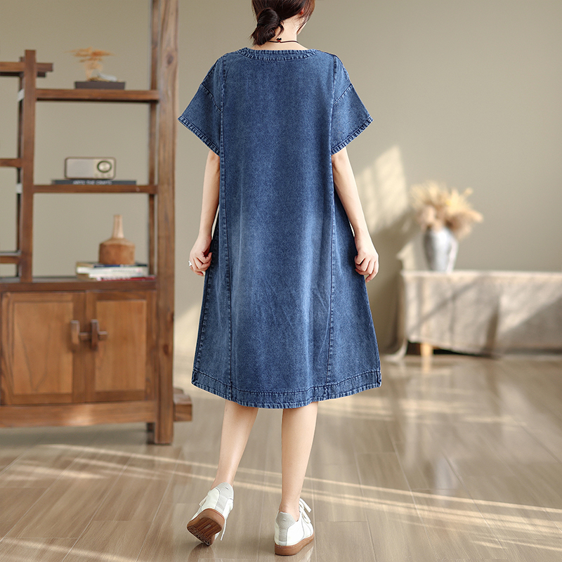 High-End plus Size Midi Dress  - Denim Skirt Midi Vintage ulasan dan harga