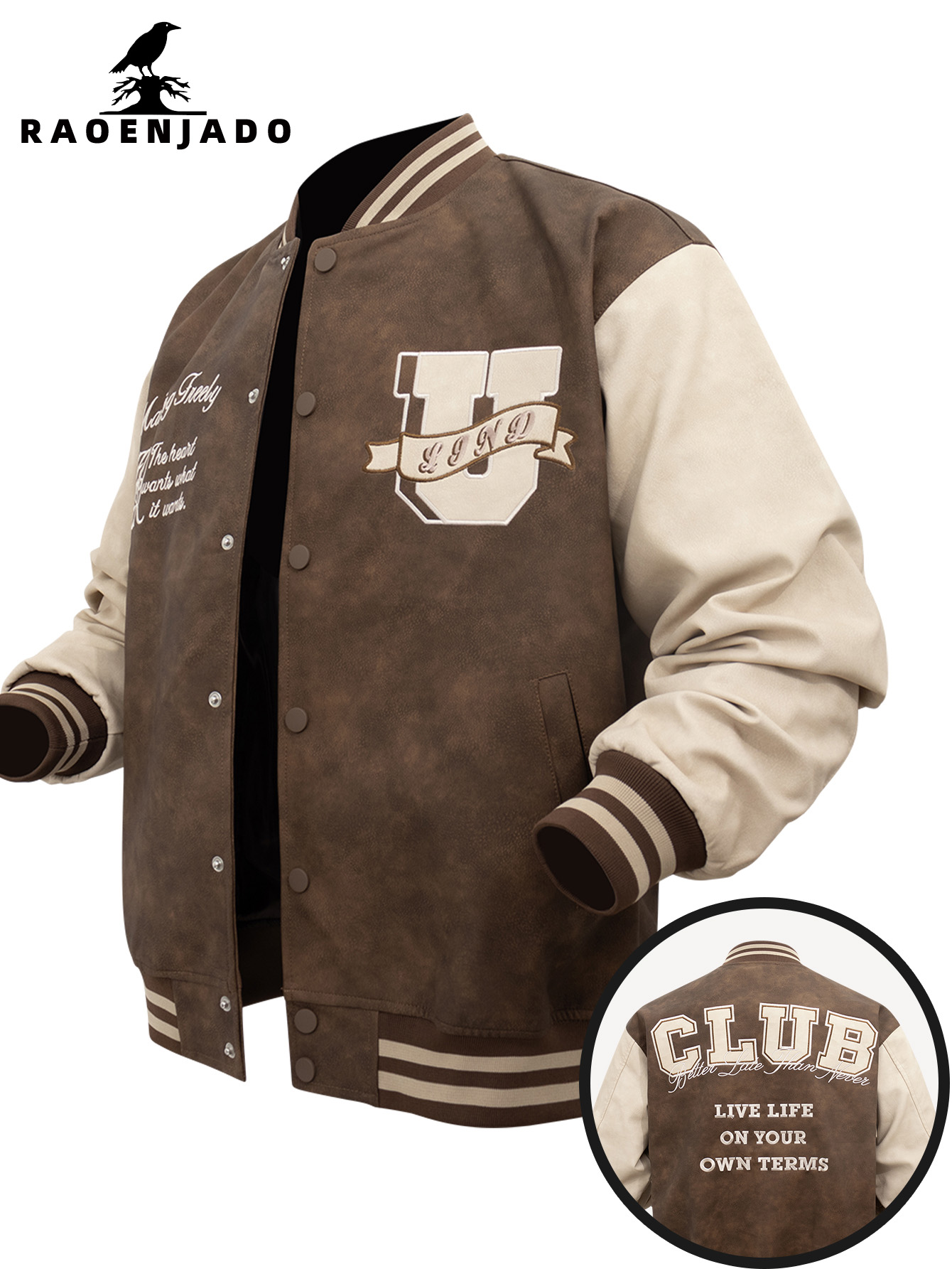 Men's PU Faux Leather Jacket V - Varsity Jacket Wool ulasan dan harga
