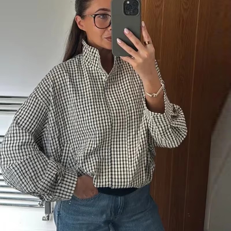 Plaid Bomber Jacket Women Demi - Varsity Jacket Wool ulasan dan harga