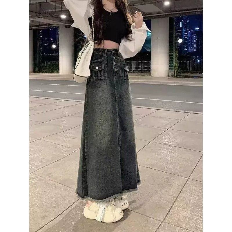 High Waist A-Line Midi Denim S - Denim Skirt Midi Vintage ulasan dan harga
