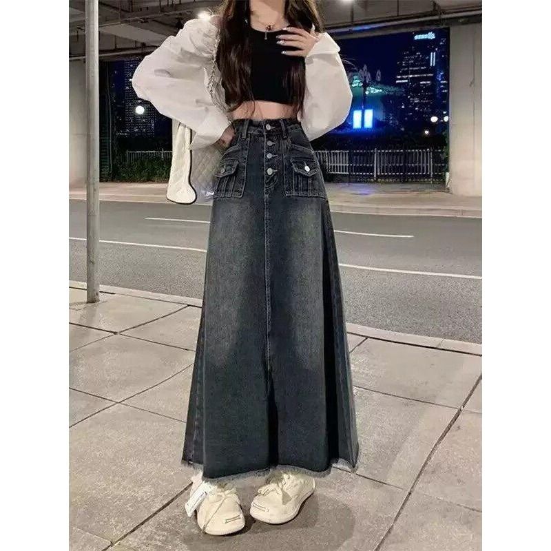 High Waist A-Line Midi Denim S - Denim Skirt Midi Vintage ulasan dan harga