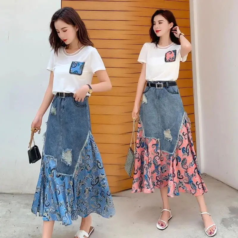 Summer High Waist Long Skirts  - Denim Skirt Midi Vintage ulasan dan harga