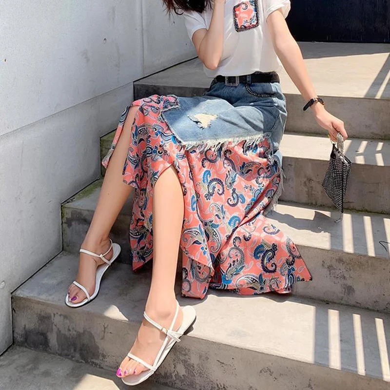 Summer High Waist Long Skirts  - Denim Skirt Midi Vintage ulasan dan harga