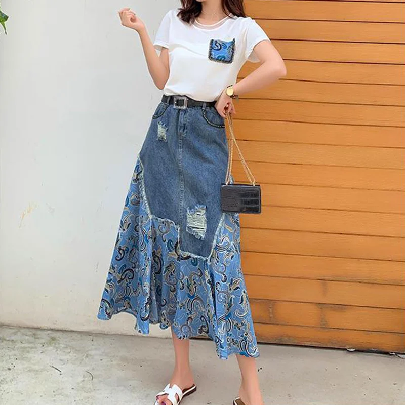 Summer High Waist Long Skirts  - Denim Skirt Midi Vintage ulasan dan harga