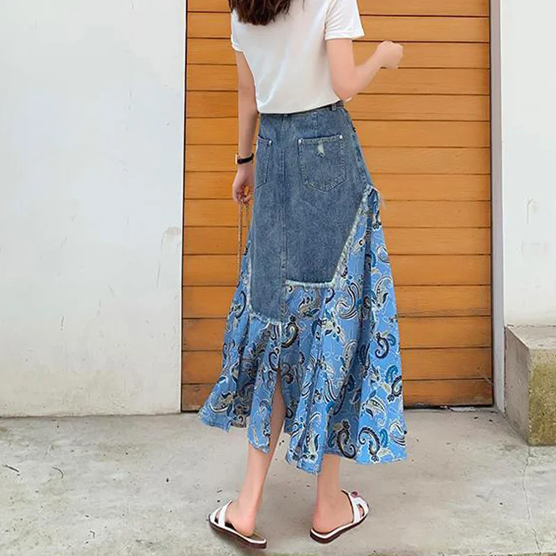 Summer High Waist Long Skirts  - Denim Skirt Midi Vintage ulasan dan harga