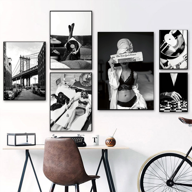 Black and White Vintage Wall A - Vintage Fashion Prints For Wall ulasan dan harga