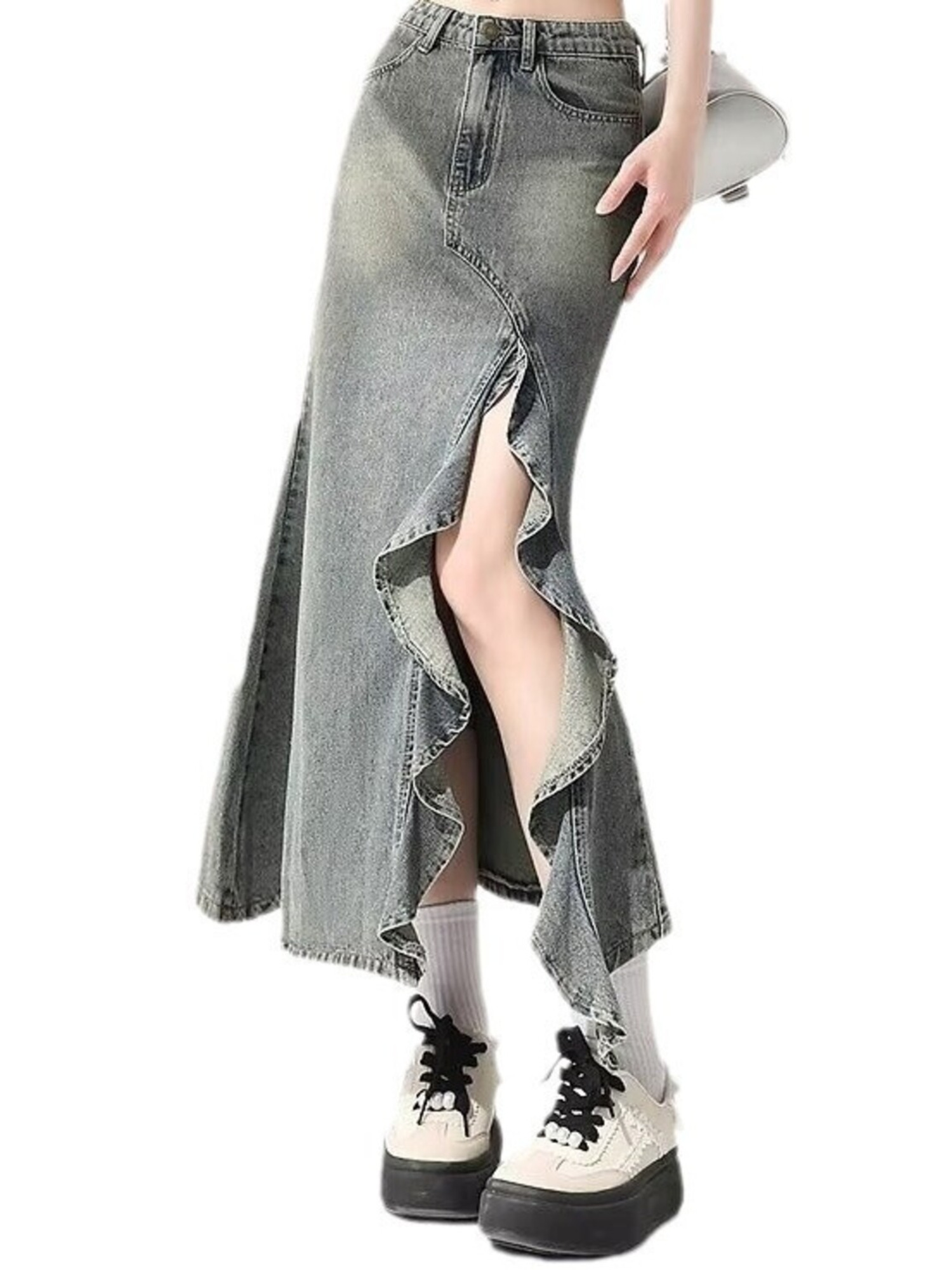 Women's Vintage Washed Denim M - Denim Skirt Midi Vintage ulasan dan harga
