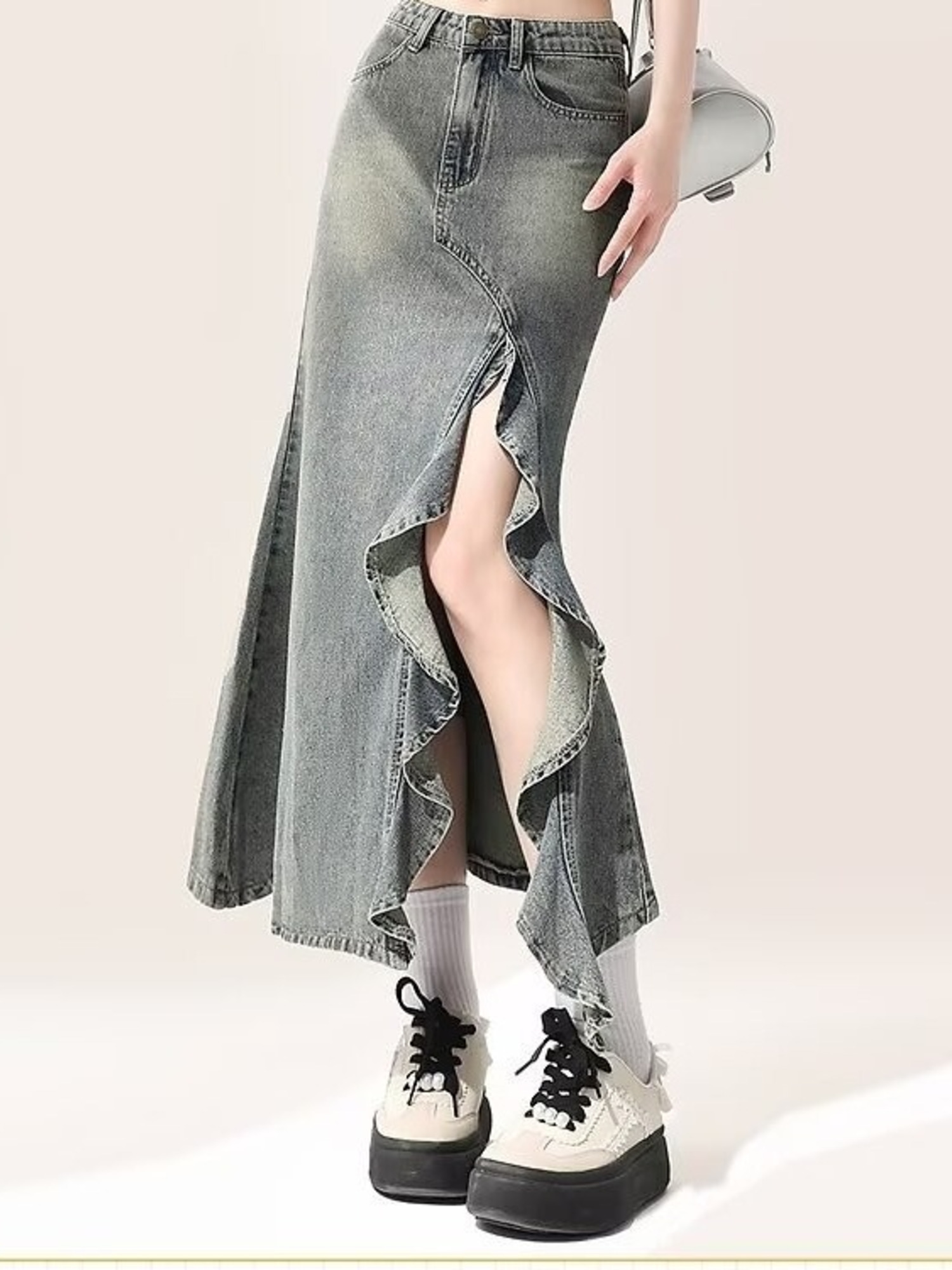 Women's Vintage Washed Denim M - Denim Skirt Midi Vintage ulasan dan harga