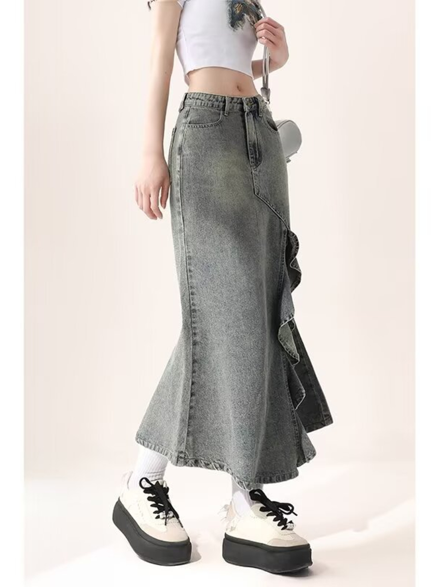 Women's Vintage Washed Denim M - Denim Skirt Midi Vintage ulasan dan harga