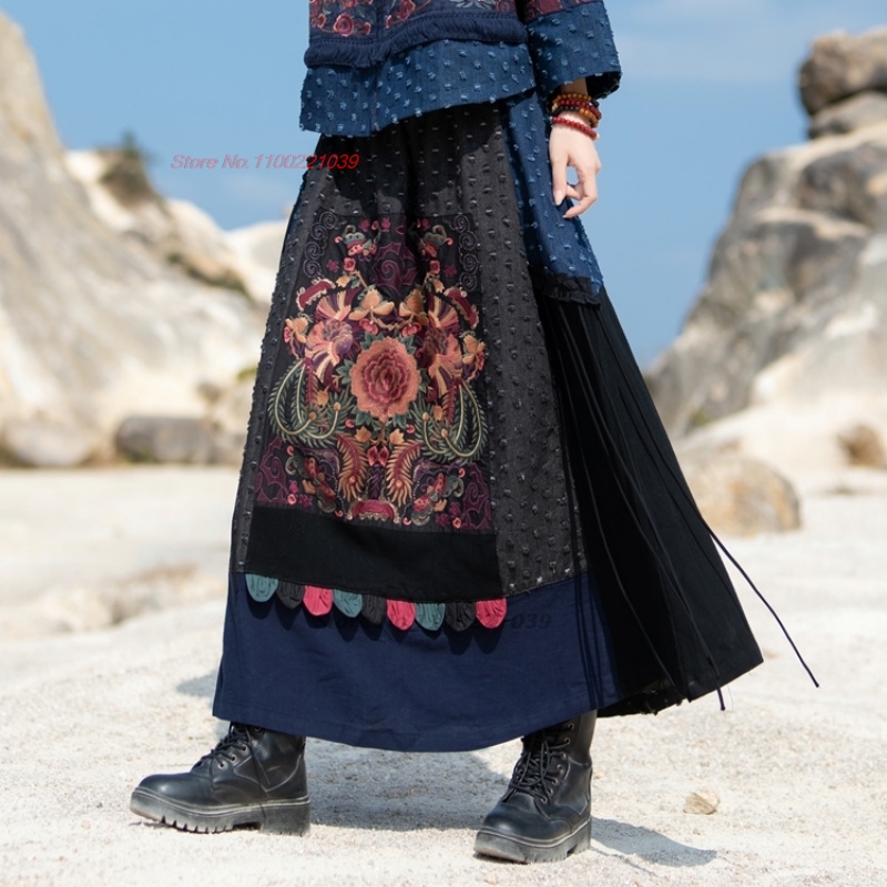 2026 traditional ethnic denim  - Denim Skirt Midi Vintage ulasan dan harga