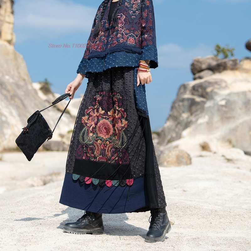 2026 traditional ethnic denim  - Denim Skirt Midi Vintage ulasan dan harga