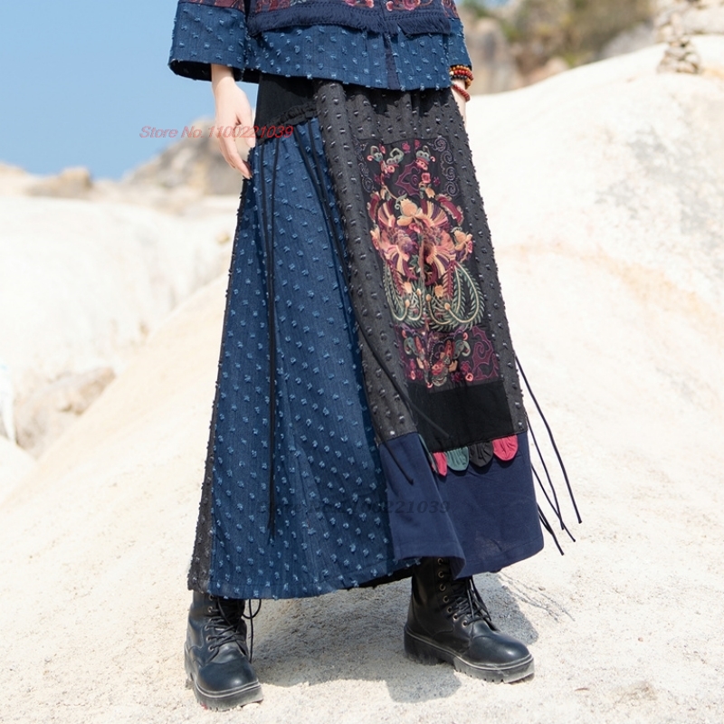 2026 traditional ethnic denim  - Denim Skirt Midi Vintage ulasan dan harga