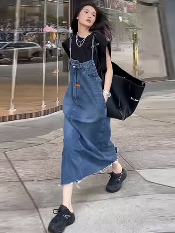 Vintage American Denim Overall - Denim Skirt Midi Vintage ulasan dan harga
