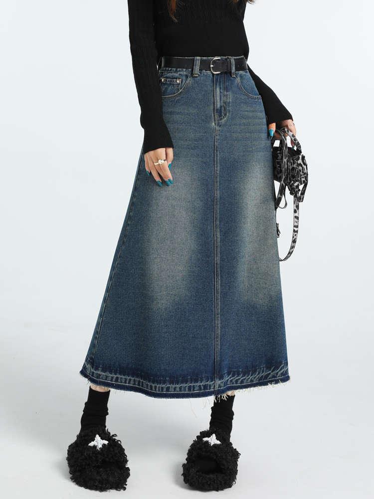 High Waist Vintage A-line Jean - Denim Skirt Midi Vintage ulasan dan harga