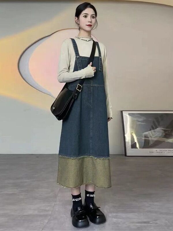 Vintage Denim Halter Dress Wom - Denim Skirt Midi Vintage ulasan dan harga