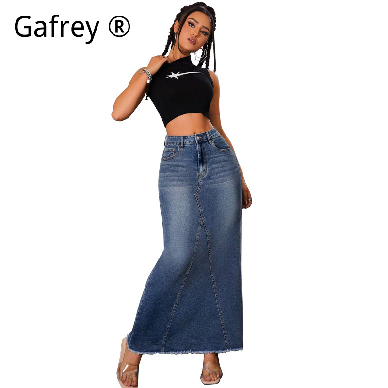 Women Denim Midi Skirt High Wa - Denim Skirt Midi Vintage ulasan dan harga