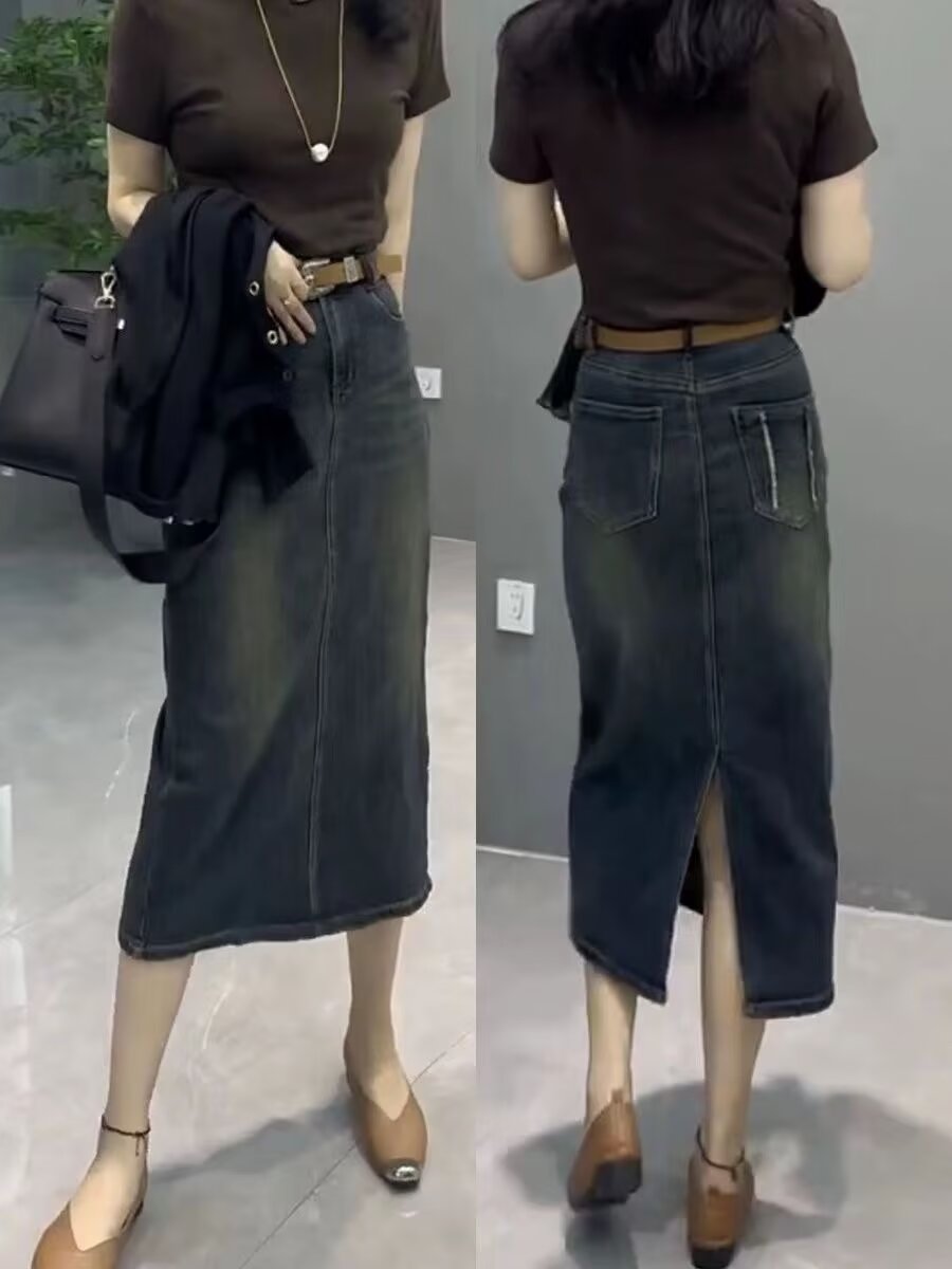 High Waist A-Line Midi Denim S - Denim Skirt Midi Vintage ulasan dan harga