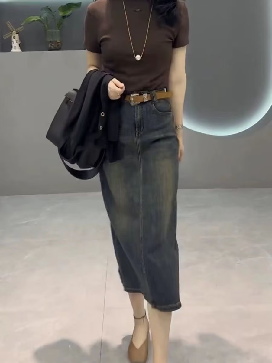 High Waist A-Line Midi Denim S - Denim Skirt Midi Vintage ulasan dan harga