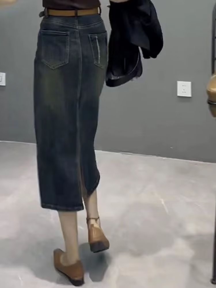 High Waist A-Line Midi Denim S - Denim Skirt Midi Vintage ulasan dan harga