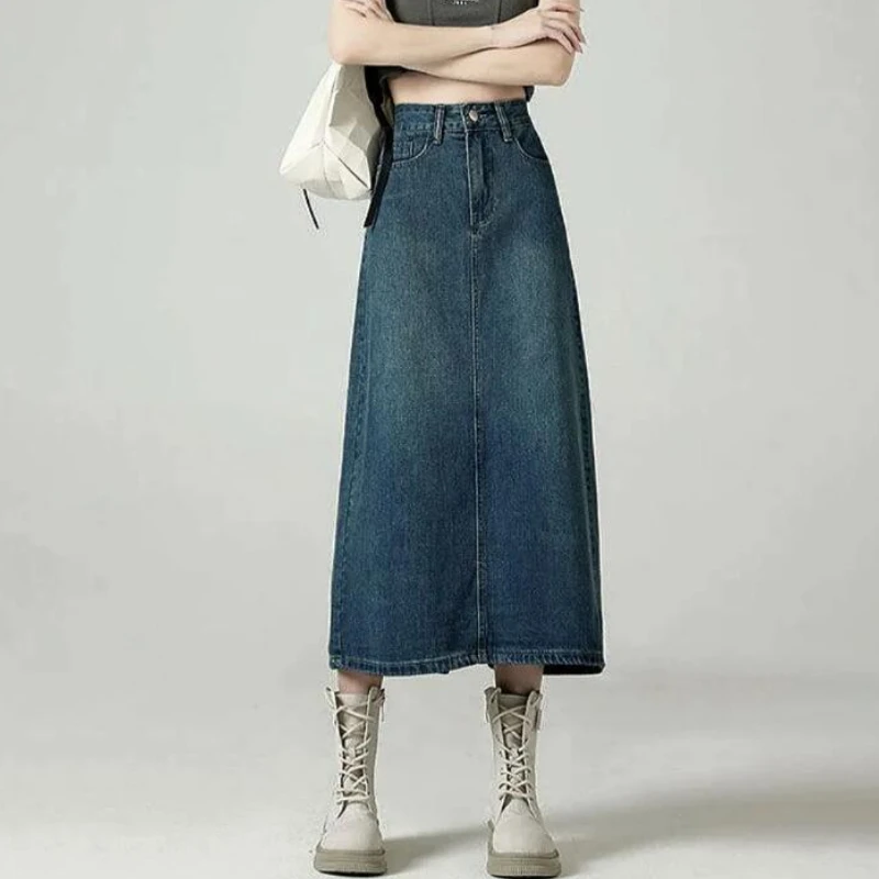 Denim Skirts Women Midi Back-s - Denim Skirt Midi Vintage ulasan dan harga