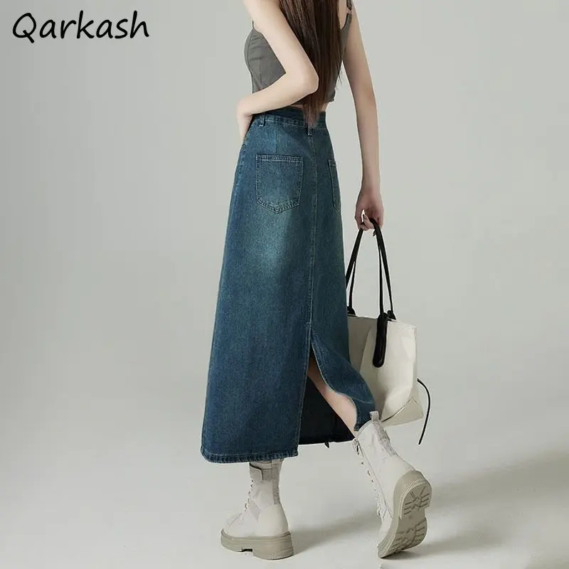 Denim Skirts Women Midi Back-s - Denim Skirt Midi Vintage ulasan dan harga