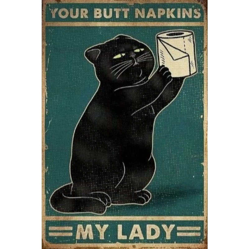 Black Funny Cat Metal Sign Vin - Vintage Fashion Posters ulasan dan harga