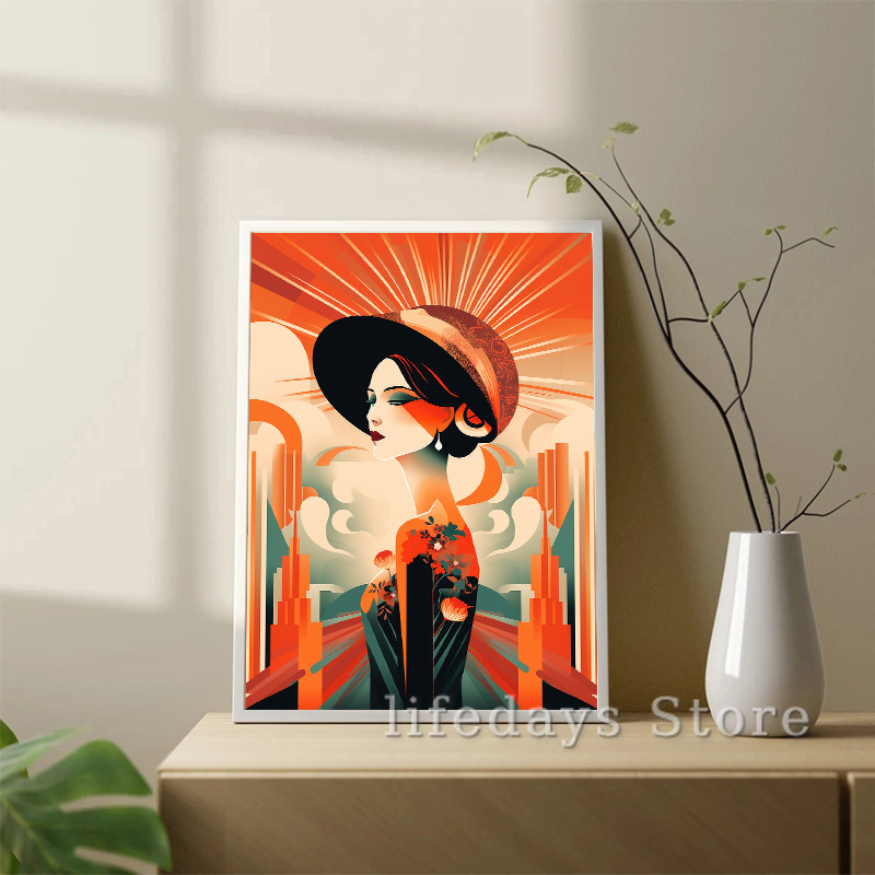 Vintage Art Deco Women Portrai - Vintage Fashion Prints For Wall ulasan dan harga