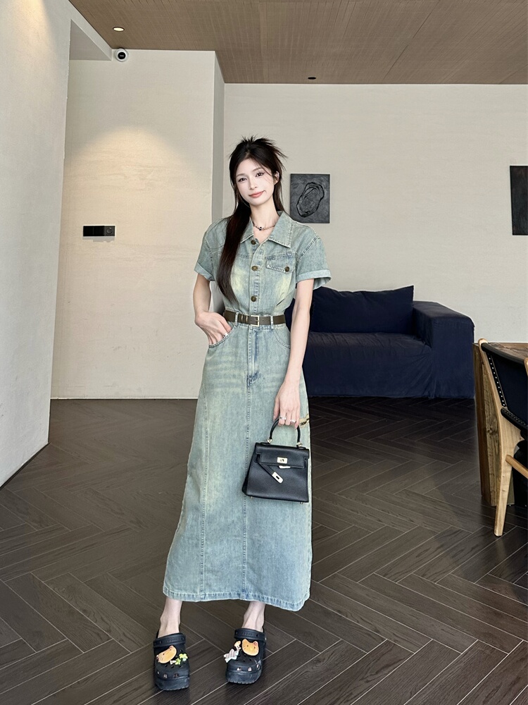 plus Size Vintage American Sle - Denim Skirt Midi Vintage ulasan dan harga