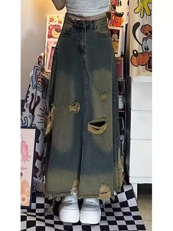 High Waist A-Line Midi Denim S - Denim Skirt Midi Vintage ulasan dan harga