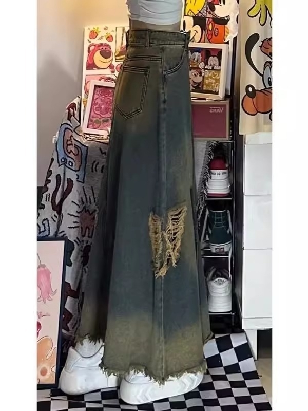 High Waist A-Line Midi Denim S - Denim Skirt Midi Vintage ulasan dan harga