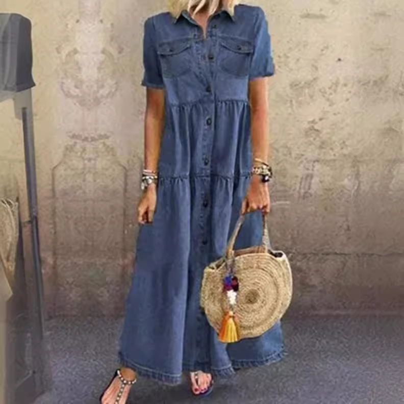 Vintage Style Long Multi-Buckl - Denim Skirt Midi Vintage ulasan dan harga