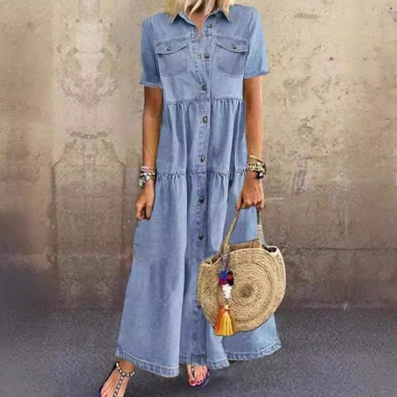 Vintage Style Long Multi-Buckl - Denim Skirt Midi Vintage ulasan dan harga