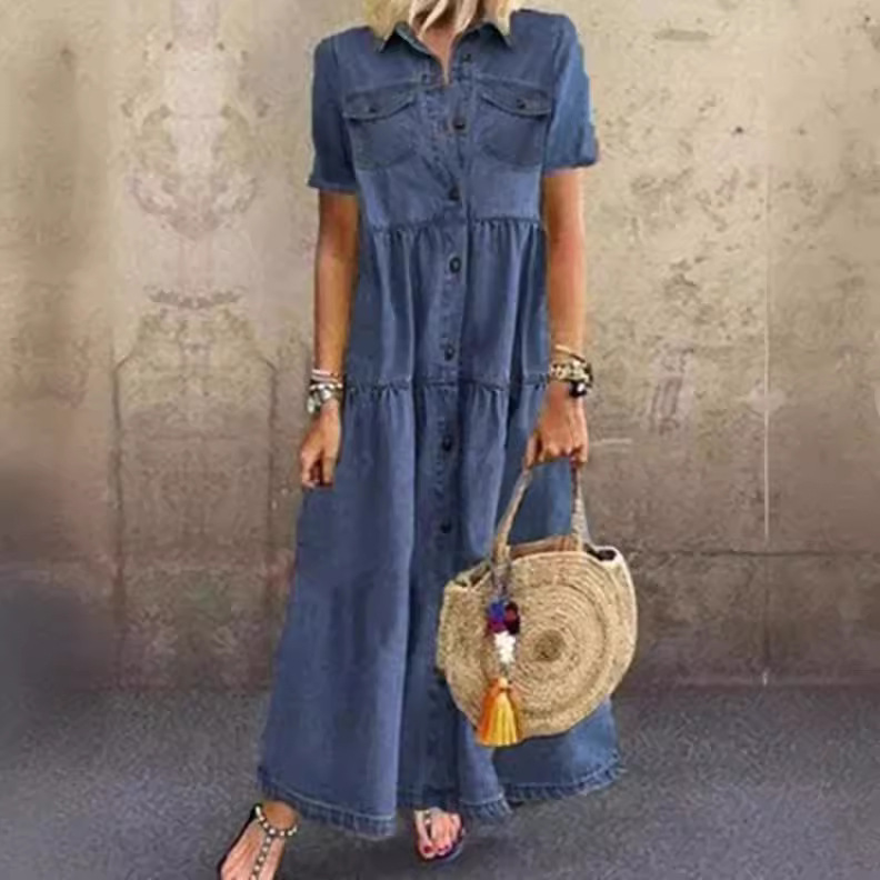 Vintage Style Long Multi-Buckl - Denim Skirt Midi Vintage ulasan dan harga