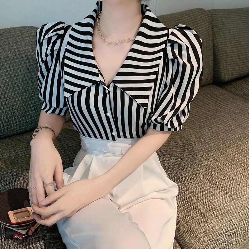 Fashion Striped Blusas Women S - Vintage Fashion De ulasan dan harga