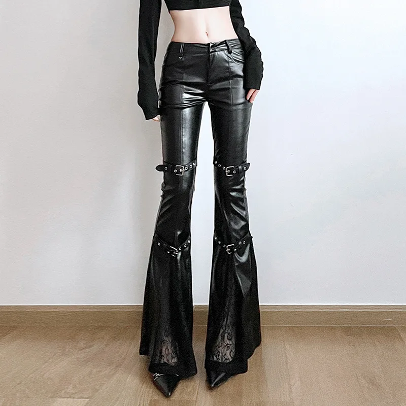 Women's PU Leather Flare Pants - Vintage Fashion Streetwear ulasan dan harga