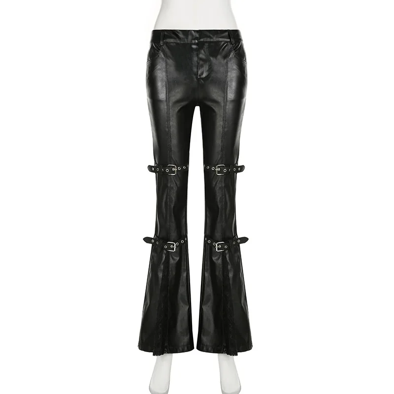 Women's PU Leather Flare Pants - Vintage Fashion Streetwear ulasan dan harga